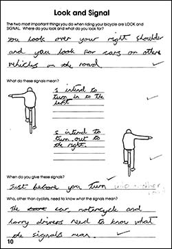 Page from the work book about looking and signalling