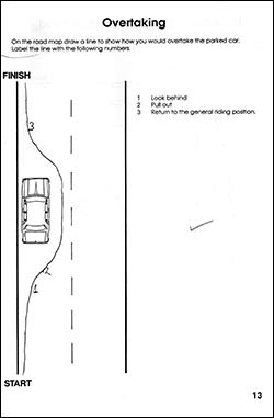 Page from the work book showing how to overtake safely