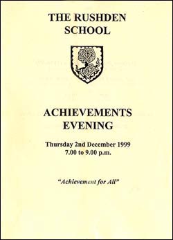 Cover and first two pages of the programme for Achievements Evening 1999, showing the awards to be presented and who was to make the presentations