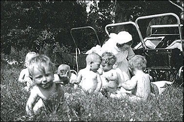 prams and babies exploring