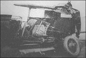 The badly damaged car