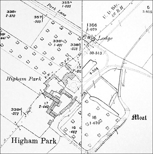 A map of 1900 showing the moat and buildings 