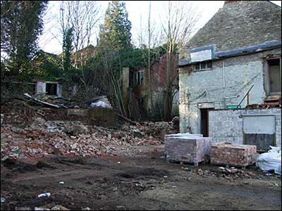 Reclaimed materials being stacked.