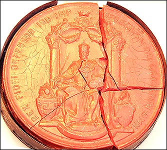 The wax seal is formed round the tag securing to the deed