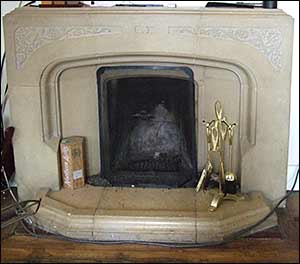 polished stone fireplace