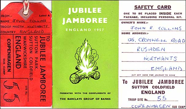 A luggage tag, booklet with maps, and safety card