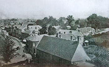View from the church tower showing the Garden Fields site where the library was built