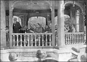 Photograph of the opening ceremony of the Bandstand in Hall Park showing Cllr Richardson and other local dignitaries