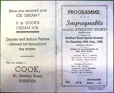 Programme for 1938 Sports Day