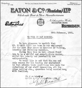 Letter from Eaton & So Ltd, when Bernard left their employ