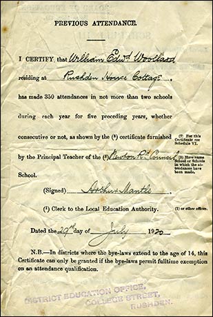 Back of Ted Woollard's labour certificate