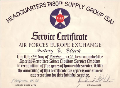 Certificate from AFEX for five years of service