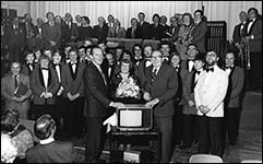 William Scholes "This is Your Life" with the Kibworth Band and the TV he was given