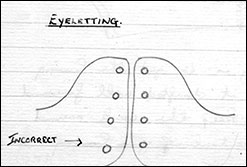 Drawing showing the correct spacing for eyelets