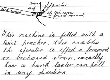 Drawing of a lasting machine showing the tacks operation