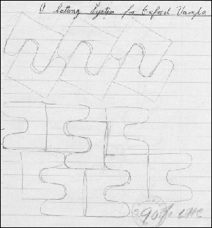 Drawing showing a system for cutting vamps for Oxford shoes