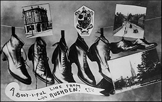 Boots and shoes on a washing line - postcard