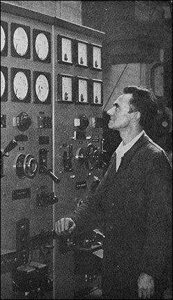 H. Whiteman throwing the master switch