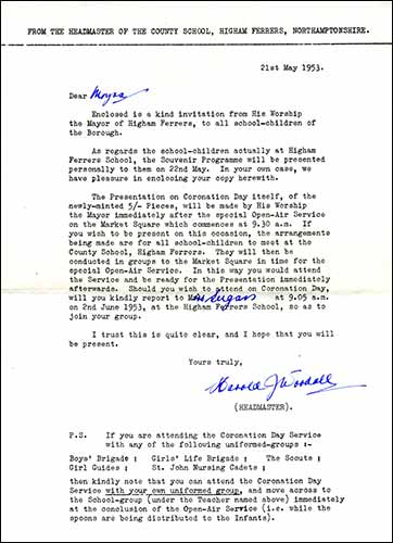 Letter from Mr Woodall, Headmaster