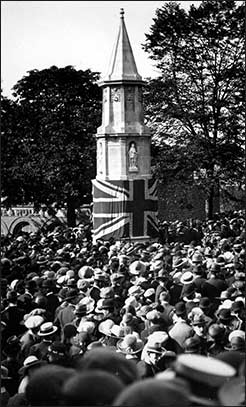 Postcard of Memorial draped with flag